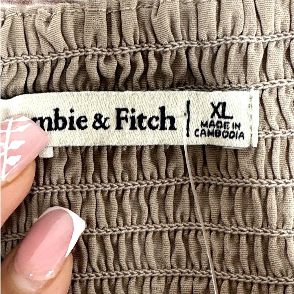 NWT Abercrombie & Fitch Tan Ruched Back Puff Sleeve Crop Top Blouse Size XL - Picture 8 of 9